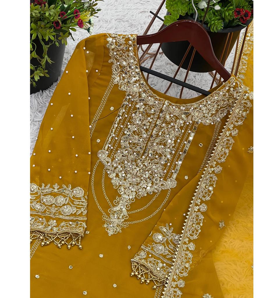 Bollywood Faux Georgette Salwar Kameez Sharara Set Indian Women Designer Salwar Suit Dress