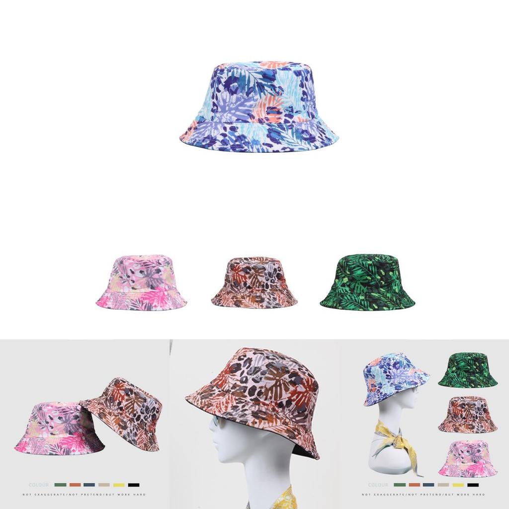 Xw2094-2 Light Brown Leaf Print Bucket Hat Women's Casual Outdoor Headwear