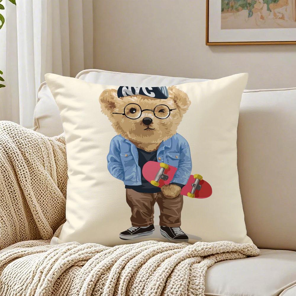 Orso Preppy Americano Moda Carino PPolo Copricuscino Federa Antiacaro Soggiorno Divano Decorazione Cuscino Stanza