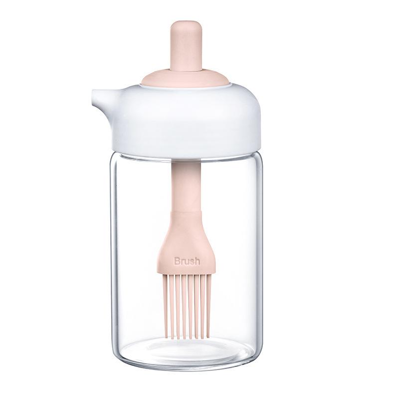 Lard Kitchen Brush with Transparent Glass Oil Bottle and Integrated Suction Oil Brush