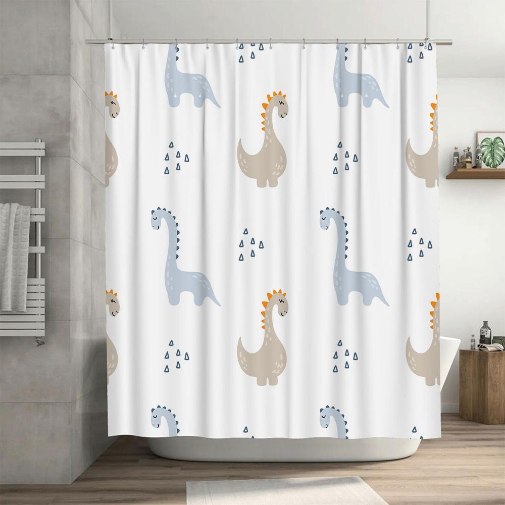 Adorable Dinosaur Pattern Shower Curtain for Bathroom Decor Waterproof Fabric Various Sizes Available