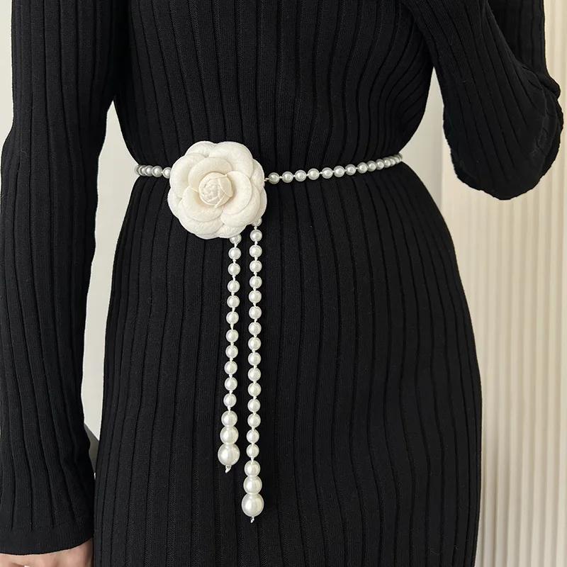 Women Floral Waist Chain Accessories 110cm Fragrant Flowers Pearl Belt Decorative Skirt Sweater Stylish Waist Chain