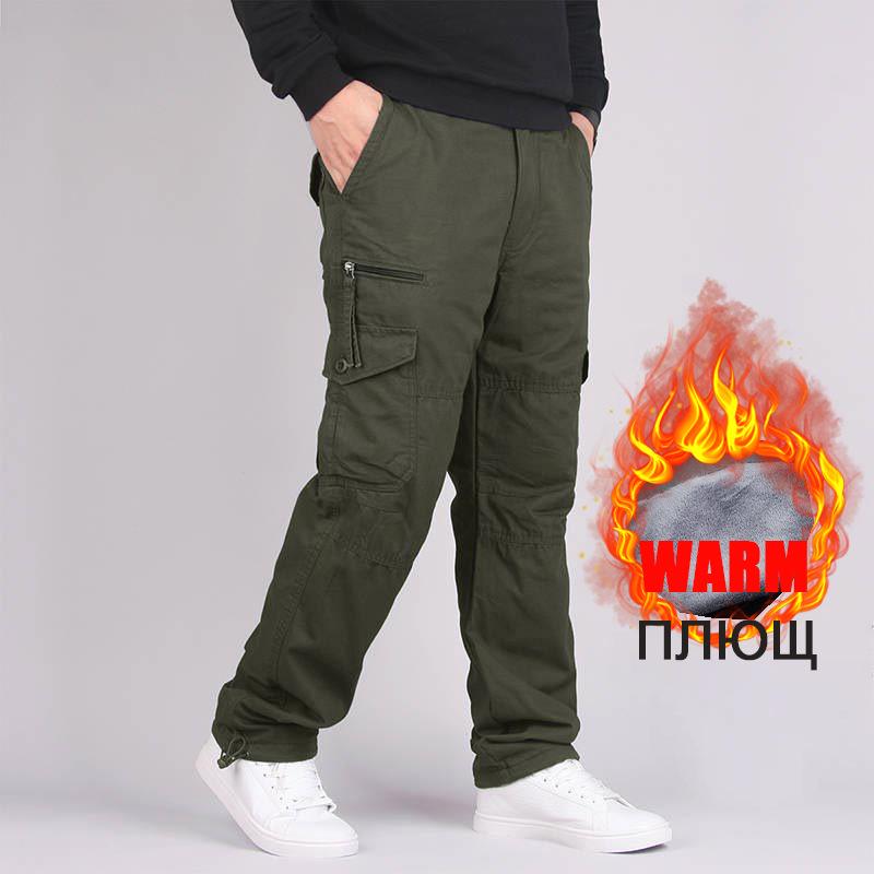 Men's Winter Plus Velvet Multi-Pocket Casual Work Pants - Trendy, Large Size, Thick Fat Trousers