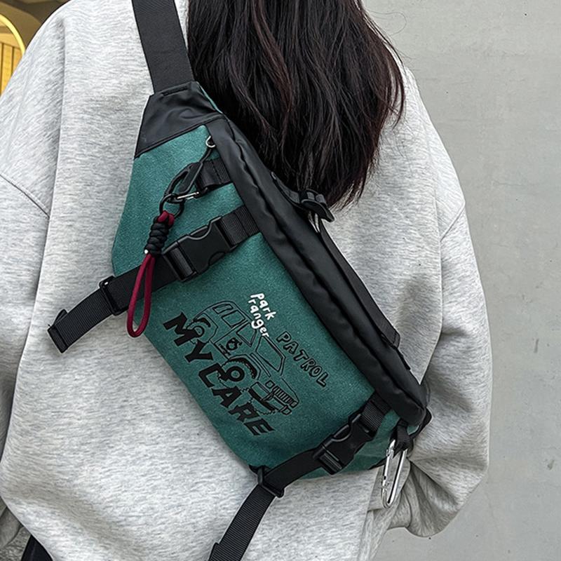 Men's Outdoor Travel Chest Bag Multi-functional Tooling Style Sports Cycling Crossbody Bag Large-capacity Multi-pocket Buckle Portable Chest Bag