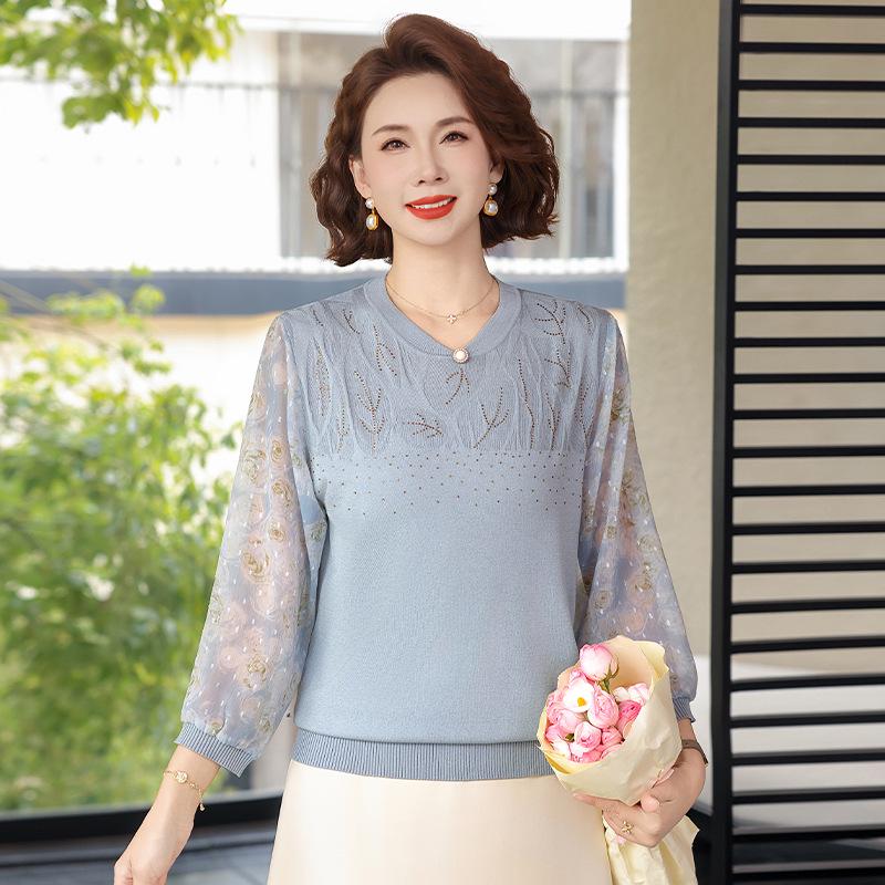 Spring-Autumn Knit Top: Fashionable Seven-Point Sleeve for Middle-Aged and Elderly Women