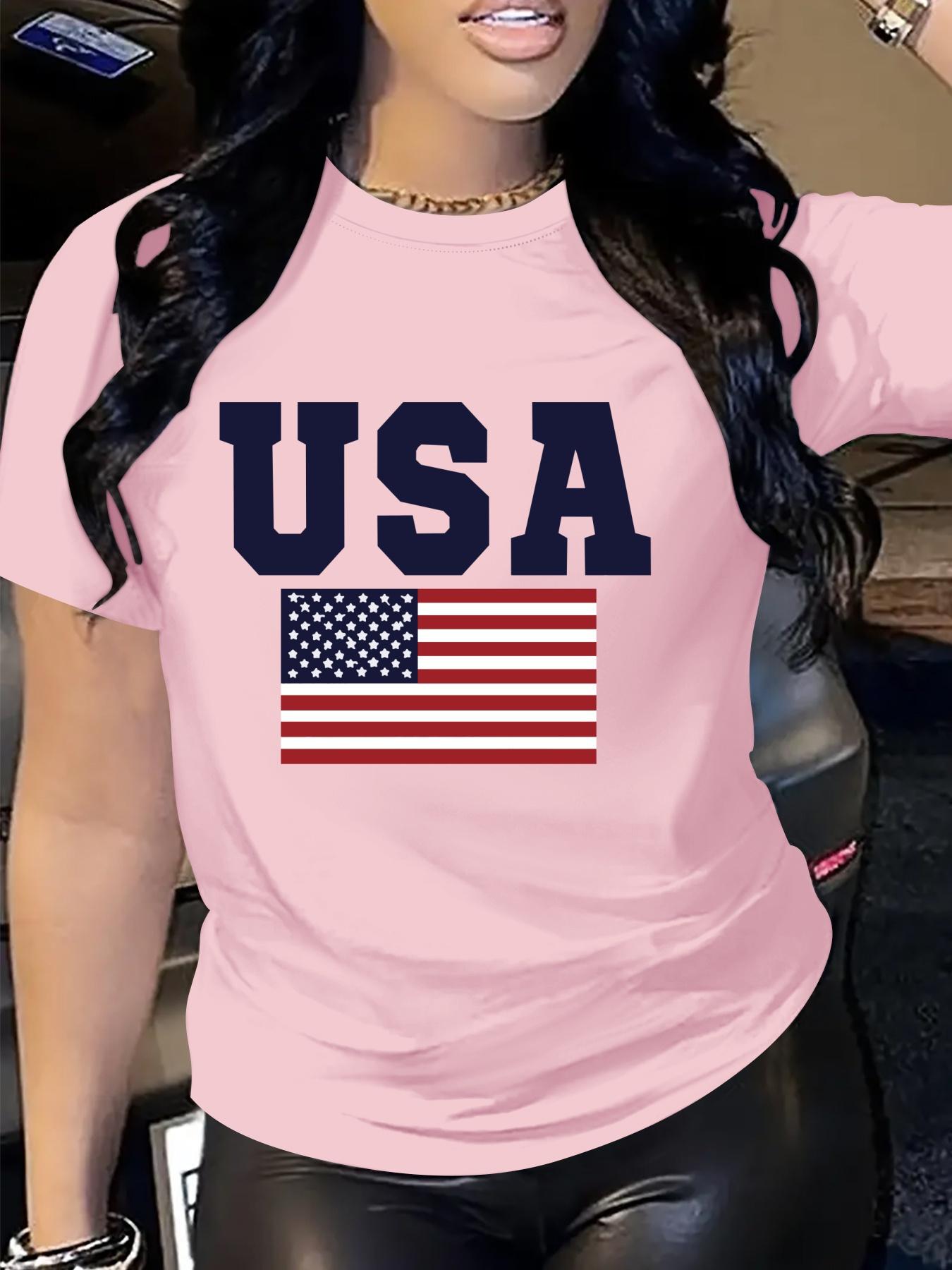 

Women S Patriotic USA Letter Print T-Shirt - Casual Crew N M дубильна кора