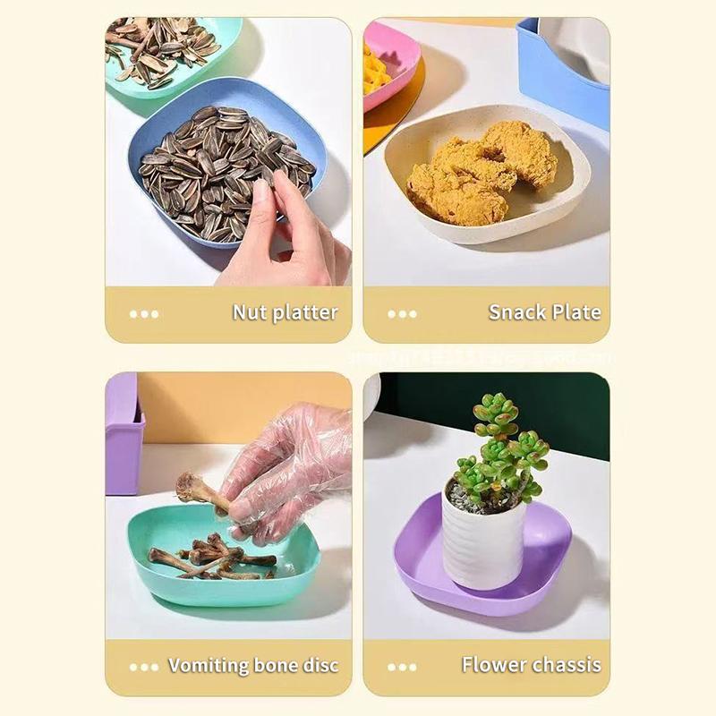 10Pcs Snack Plate Macaron Color Simple Straw Bone Spitting Plate Set Candy Fruit Cookie Cake Storage Tray Kitchen Accessories