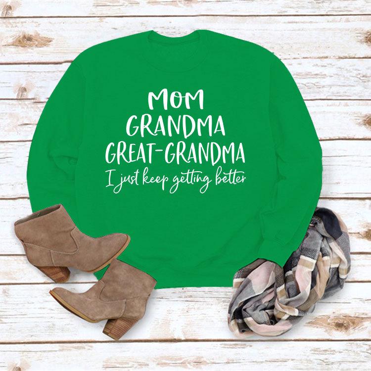 "European & American Fashion Grandma Letter Long-Sleeve T-Shirt, Autumn/Winter, Plus Size"