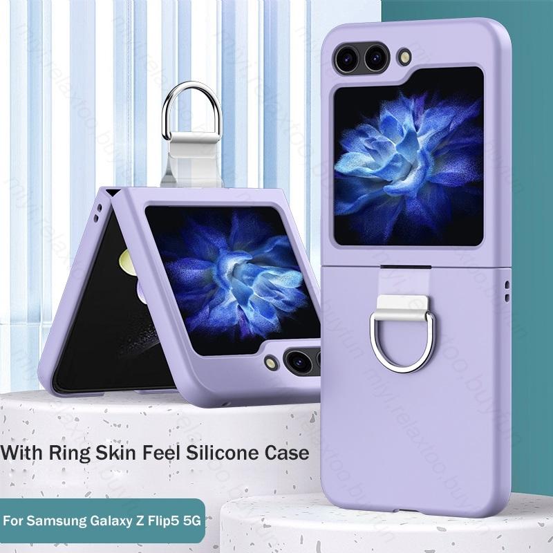 Candy Color Feeling Skin with Ring Holder Stand Case for Samsung Z Flip6 Flip 5 4 5G Hard PC Protect Fundas