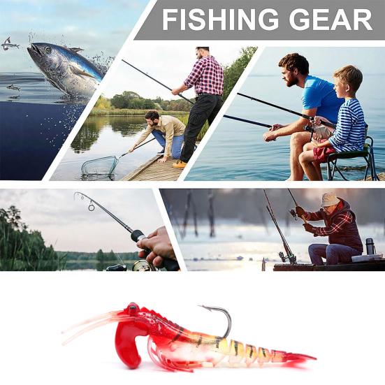 Shrimp Bait Realistic Looking Bright Color Flexible Highly Simulated with Sharp Hook Easy Penetration Multi-Section Shrimp Bait Luminous