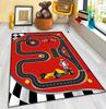 Dětský závodní koberec - 3D zakřivený design se závodním autem a šachovnicovou vlajkou bytová dekorace podlahová rohož koberce do ložnice