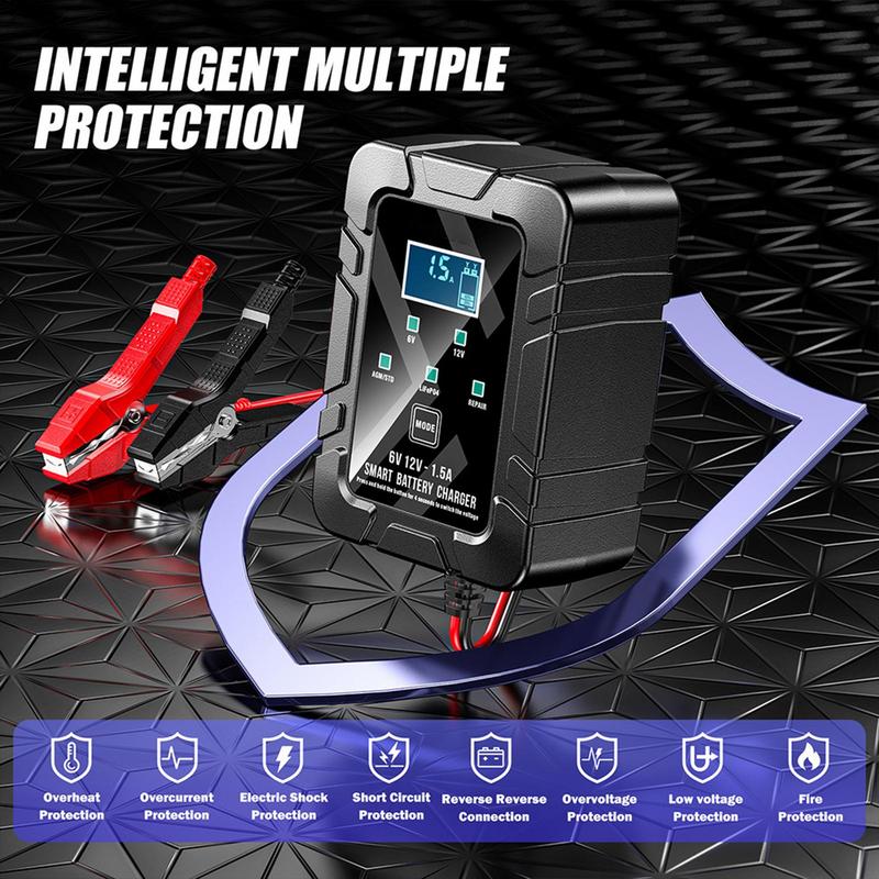 Battery Charger Maintainer 1.5A Automotive Charger Battery Maintainer Motorcycle Float Charger Desulfator For Lawn Mowers