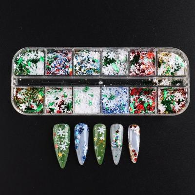 1 Box of Christmas Nail Glitter Sequins Christmas Snowflake Pentagram Pattern Irregular Shape Festive Manicure Accessories