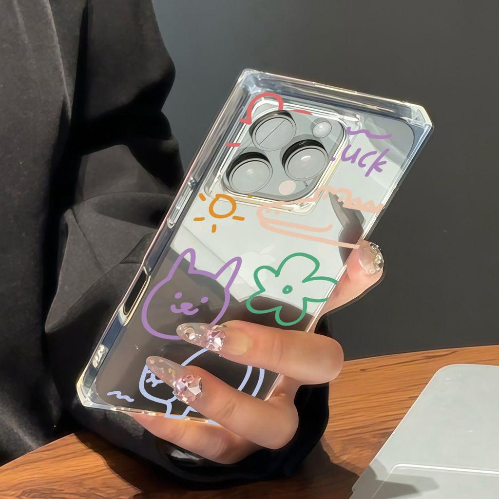 Clear Square Back Tube Case Protection For iPhone 14 Pro Max 11 13 12 15 Plus 16 ProMax Anti-Oxygen,Flower Animals Pattern Casing