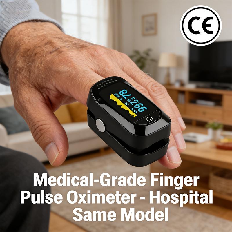 Portable Finger Pulse Oximeter - Medical-Grade Blood Oxygen Saturation Monitor
