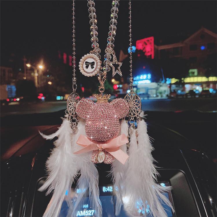Auto přívěsek peří kreativní diamant-headed velké auto zpětné zrcátko šperky roztomilá dáma