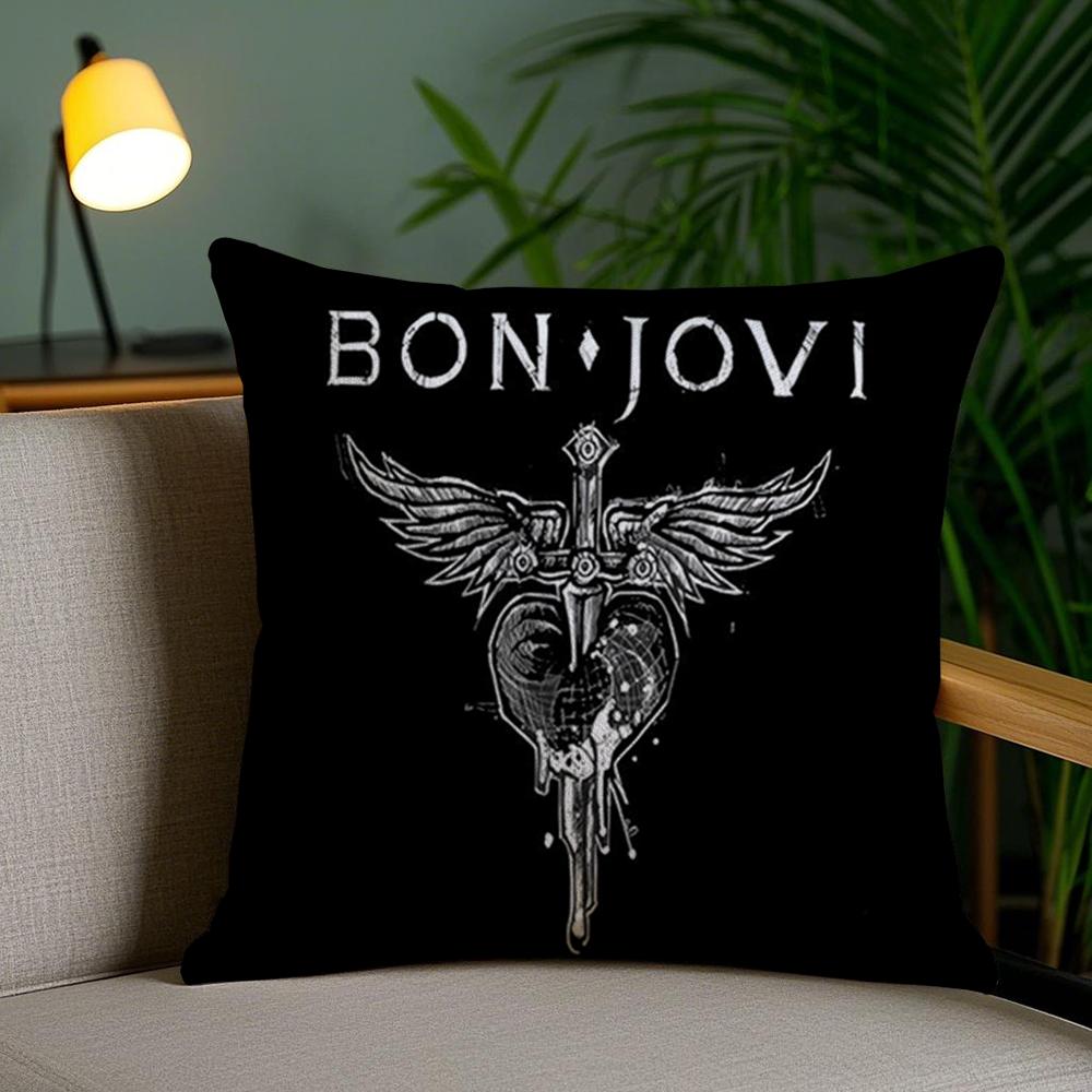 B-Bon J-Jovi Band Cushion Cover Soft Short Plush Double-Sided Printing Home Decor Machine Washable Pillow Case Gift