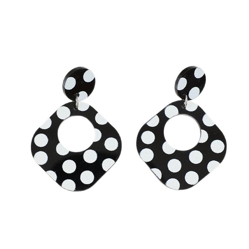 Black & White Polka Dot Square Acrylic Earrings - Stylish, Unique Studs for Women