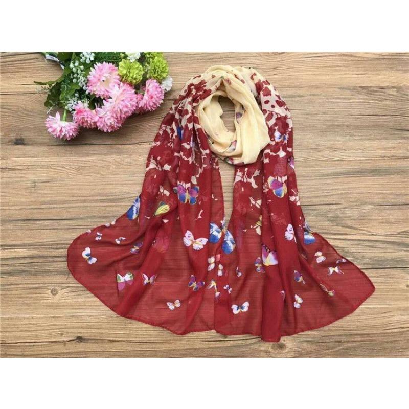 Spring and Summer Women's Chiffon Printed Scarf Sun Protection Thin Silk Scarf Shawl Beach Butterfly Scarf