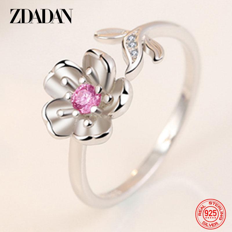 925 Sterling Silver Adjustable Flower Ring for Women Wedding Jewelry resizable