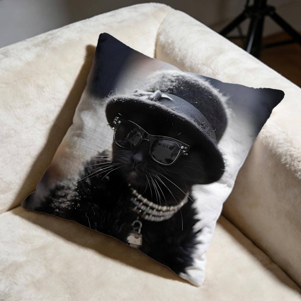 Black Cat Cushion Cover Soft Decorative Pillow Case Suitable for Bedroom Sofa Car Travel Use
