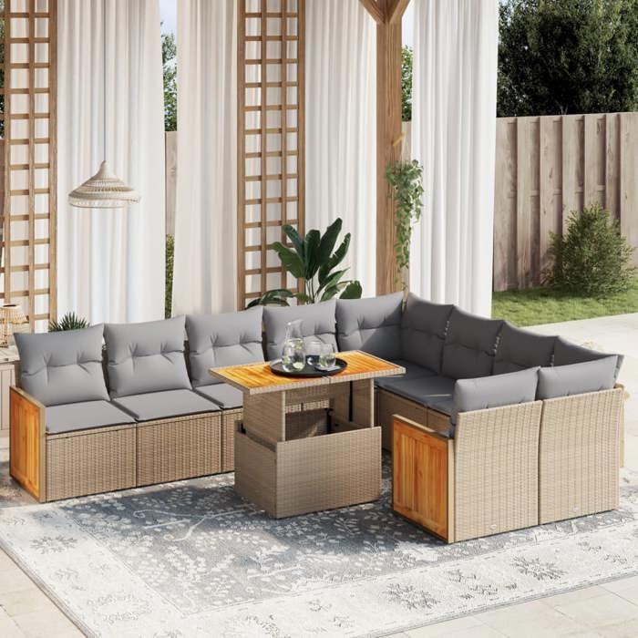 VidaXL Garden Lounge Set with Cushions 10 Pcs, Patio Sofas, Patio Furniture Set, Outdoor Furniture, Beige 3274118