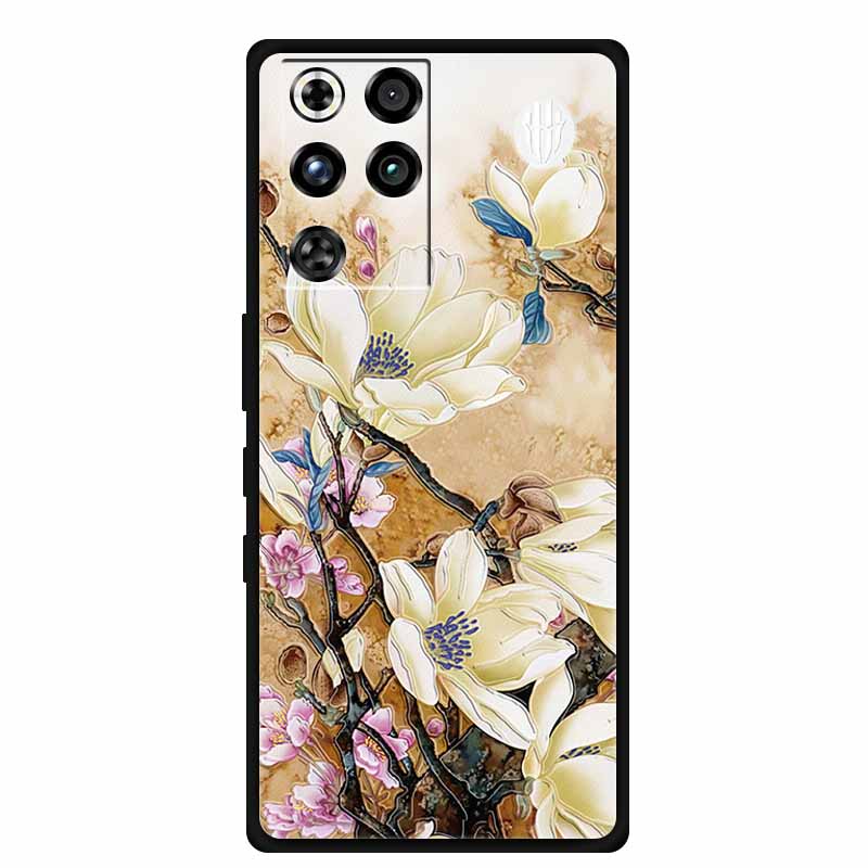 For ZTE Nubia RedMagic 11 Pro 5G Case 3D Emboss Flowers Relief Soft Black Silicone Back Cover For ZTE Nubia RedMagic 11Pro Funda