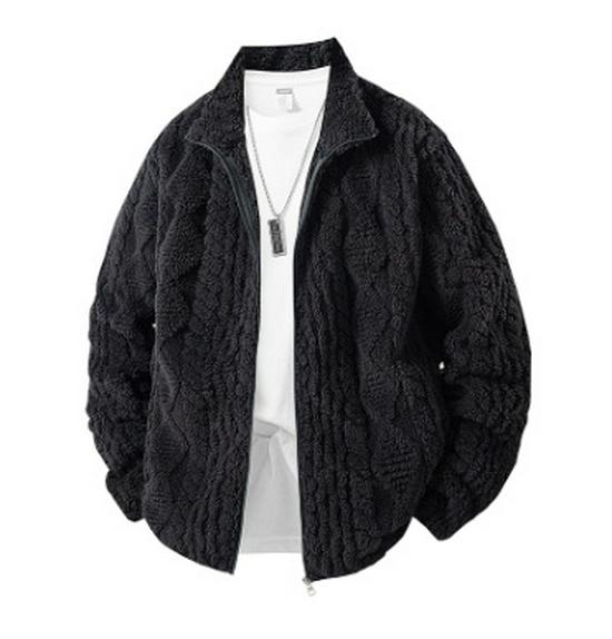 Men's European Size Hooded Fleece Zipper Jacket - Trendy Autumn/Winter Imitation Lamb Wool Coat