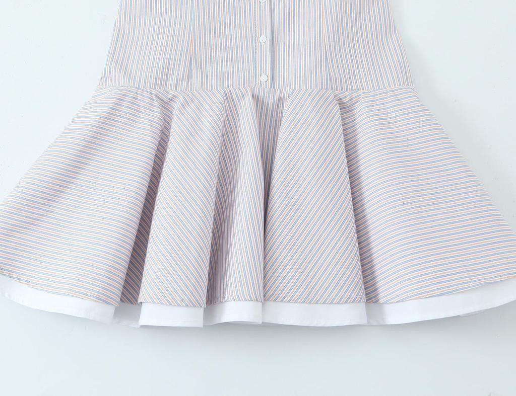 2025 Spring Blue Striped Sling Dress - Women's European & American Style