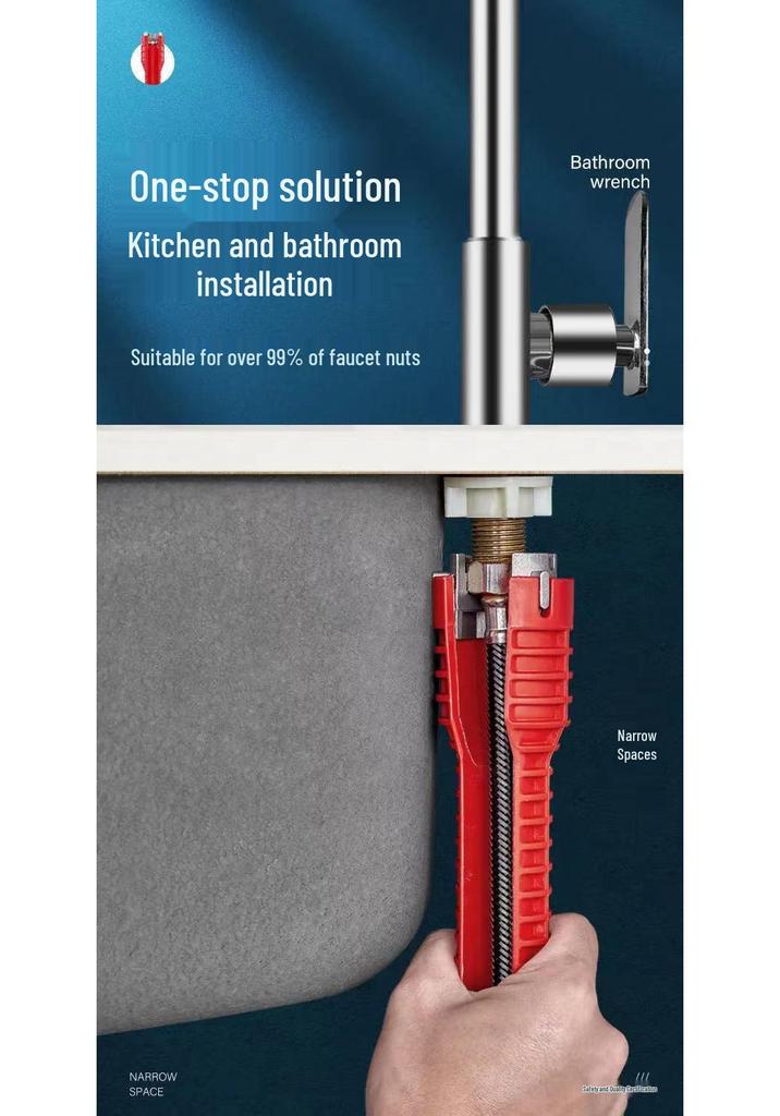 Universal Multi-functional Faucet & Sink Wrench: Eight-in-One Tool for Loosening Household Water Pipes.