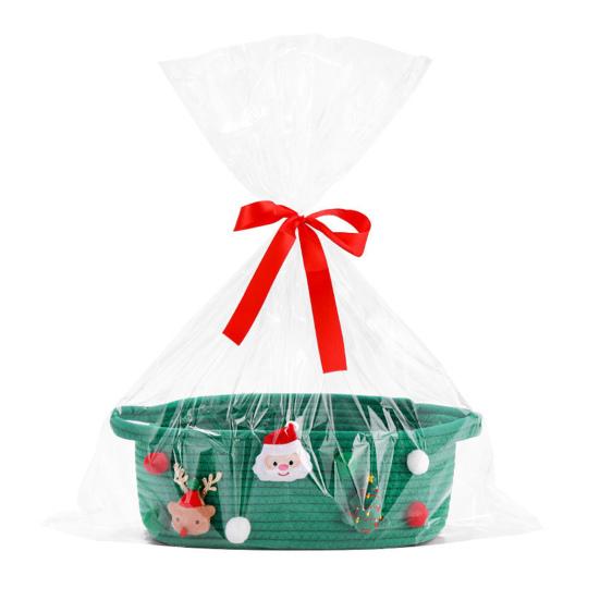 Christmas Gift Basket Braided Rope Basket with Handles Large Capacity Toy Organizer Cute Xmas Basket for Festive Gifts Home Storage