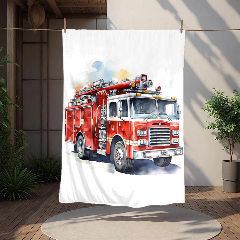 Fire Truck Flannel Blanket Soft Warm All-Season Throw, Design for Camping, Car Travel, Hiking Sofa, Bed, Office Perfect Gift for Parties
