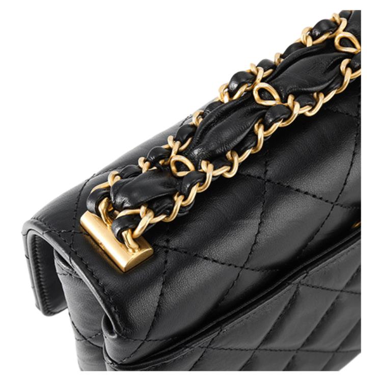 Chanel 23k 19 Hobo Lingge Leather Chain Sewing Leather Tofu Bag Handheld Shoulder Bag Women'S Black