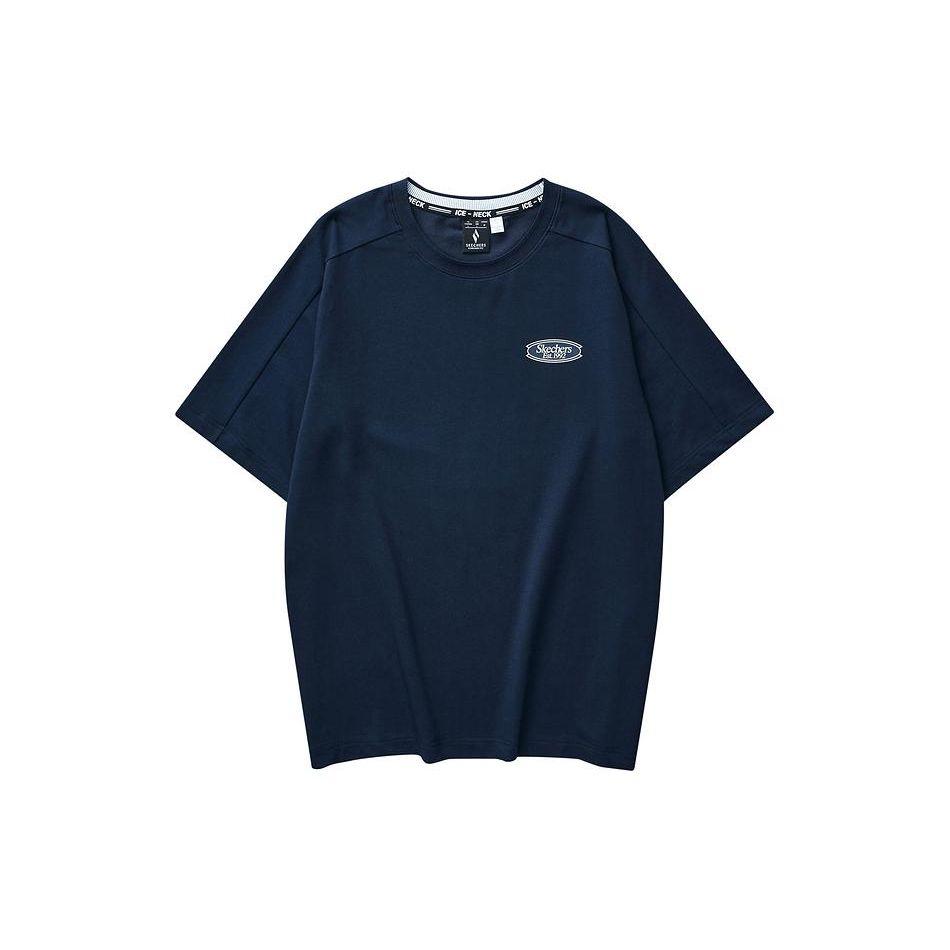 Skechers Comfortable Breathable Loose Round Neck Short Sleeve T-Shirt Men Tops Navy-Blue L224M021-002Z L