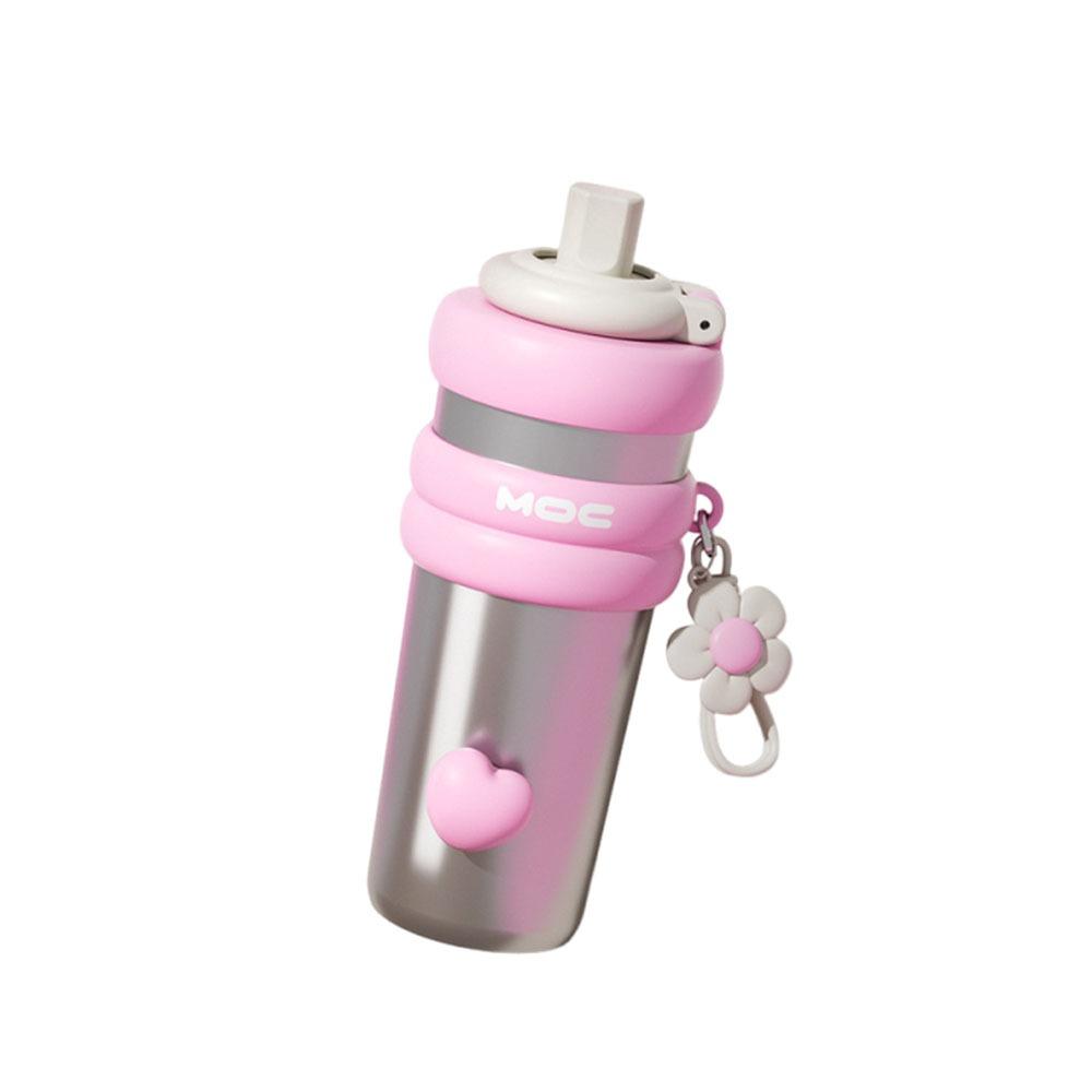 With Flower Pendant Straw  Vacuum Cup 750ml Thermos Water Bottle Portable Insulated Cup  Car