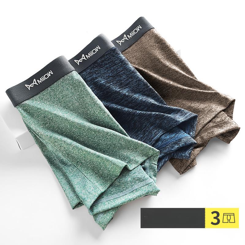 3pcs Men's Underwear Men's Flat Leg Shorts Mid Waist Breathable Square Leg Pants Boxer Brief