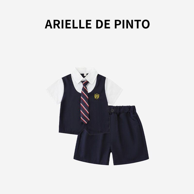 French Arielle De Pinto Boys Two-Piece Summer British Style Thin Short-Sleeved Shorts Academy Suit Suit 130