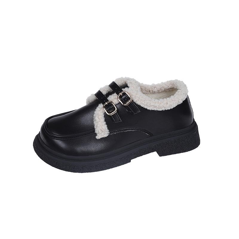 

Обувь Doudou, зимняя, бархатная, утолщенная, теплая, хлопковая, женская, новая, пушистая, женская, носит высококачественную, маленькую, кожаную обувь 35 чёрный