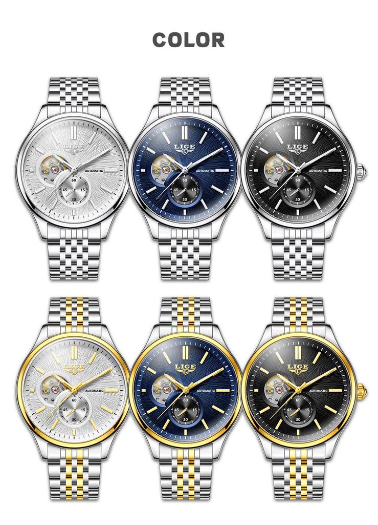 Men's Luxury Waterproof Automatic Mechanical Watch with Steel Band and Luminous Skeleton Design