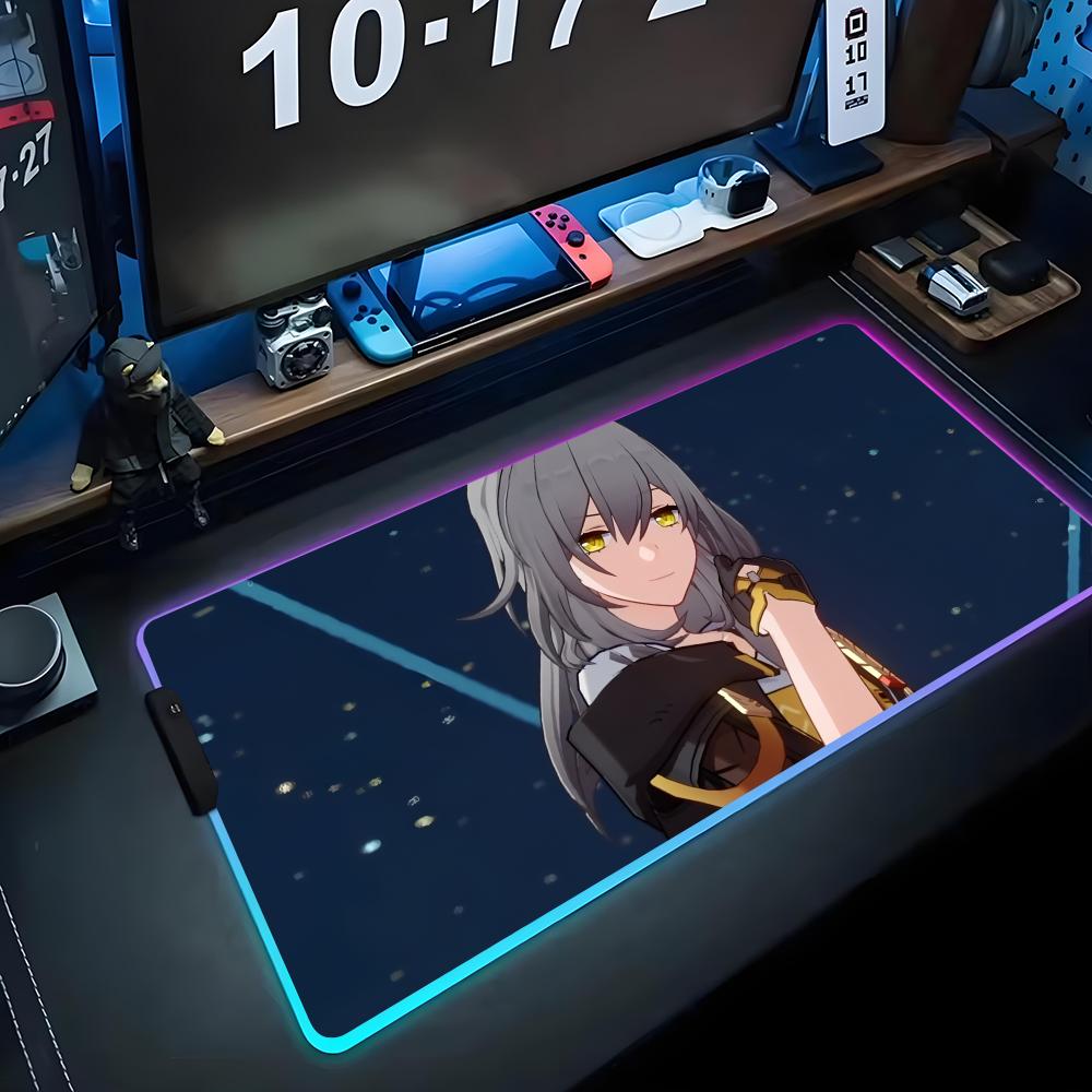 stelle hsr Mouse Pad RGB Gaming Mousepad Big LED Pad PC Desk Mat Luminous Mouse Pad Large Keyboard Mats Table Rug With Backlit