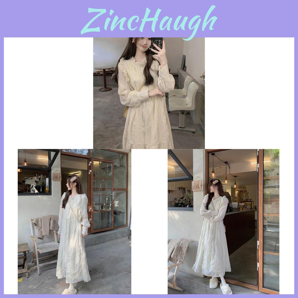 Spring Women Lace Dress With Long Sleeves And Ruffle Hem For Casual And Travel