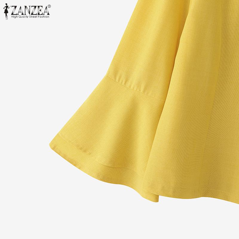 ZANZEA Women Casual Round Neck Flare 3/4 Sleeve Loose Blouse