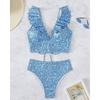Multicolor Ruffle V-Neck High Waist Bikini - Women's European & American Beach Swimwear