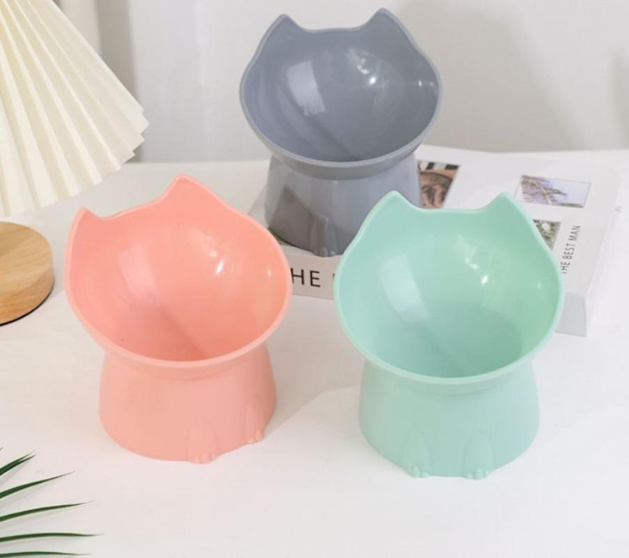 Katzenfutternapf mit langen Ohren und hohen Füßen Napf mit Katzen- und Hundehalsband-Schutz und Anti-Kipp-Kunststoff Erhöhter Haustiernapf