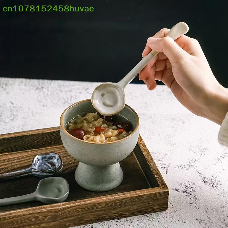 Long Handle Crooked Spoon Cute Exquisite Stoneware Retro Afternoon Tea Coffee Stirring Spoon High Value Handmade Spoon Spoon