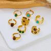 Stainless Steel Vintage Turquoise Tiger Eye Stone Rings For Women Boho Natural Stone Open Finger Ring Party Aesthetic Jewelry