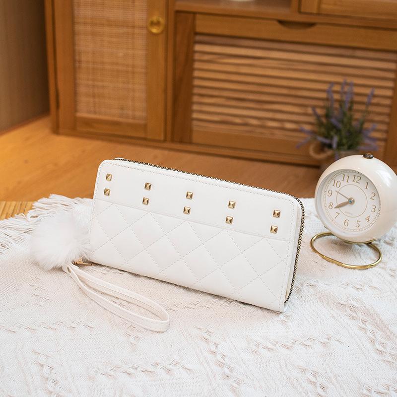 

New medium and long fashion women s wallet women s clutch bag wallet change bag mobile phone bag diamond hairball card bag белый