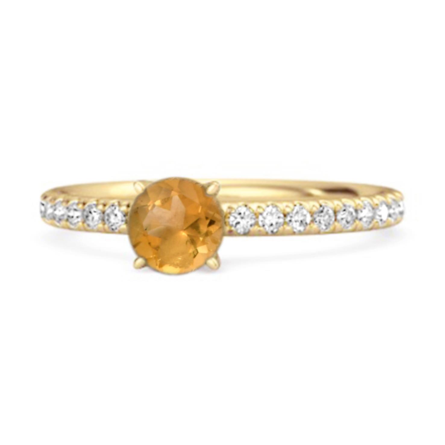 Citrine Round Soliatire Ring - 925 Sterling Silver Gold Vermeil 7 жёлтый