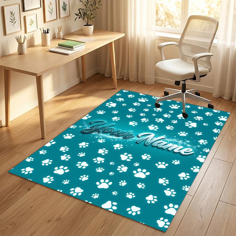 Dog Theme Crystal Velvet Rug Personalized Custom Name Text Soft Floor Mat Home Decor