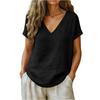 Women's Relaxed-Fit Fashion Cotton-Linen Blend Short-Sleeve V-Neck Pullover Top